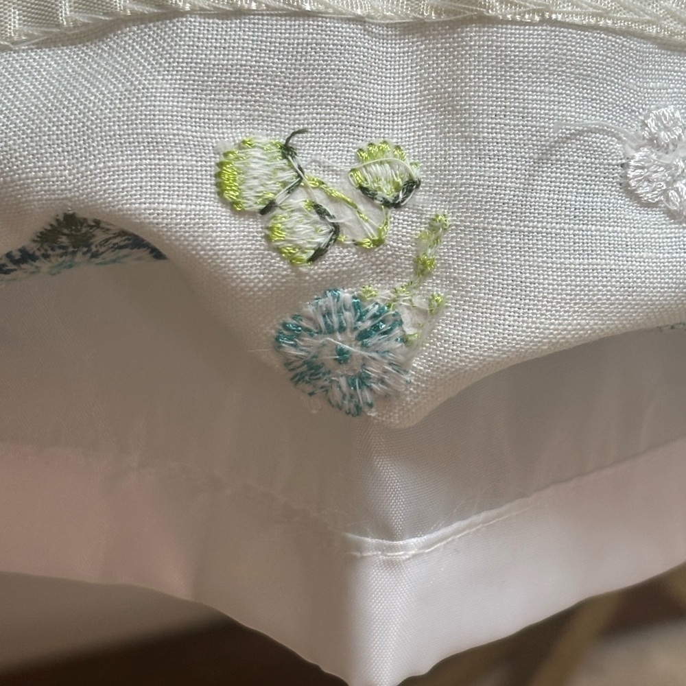 DRESS BARN WHITE LINEN CLASSIC TAILORED BLUE FLORAL EMBROIDERED CAPRIS SIZE 6 - Picture 4 of 8